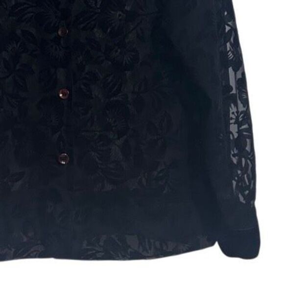 Vintage Truffles Blouse Womens Medium Black Jacquard Velvet Burnout Floral Sheer - Picture 4 of 10